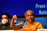 Union Minister for Finance and Corporate Affairs, Nirmala Sitharaman addressing a Post Budget 2021 Press Conference, in New Delhi, India on 1st February 2021. The Minister of State for Finance and Corporate Affairs, Shri Anurag Singh Thakur in the picture Union Minister for Finance and Corporate Affairs, Nirmala Sitharaman addressing a Post Budget 2021 Press Conference, in New Delhi, India on 1st February 2021. The Minister of State for Finance and Corporate Affairs, Shri Anurag Singh Thakur in the picture